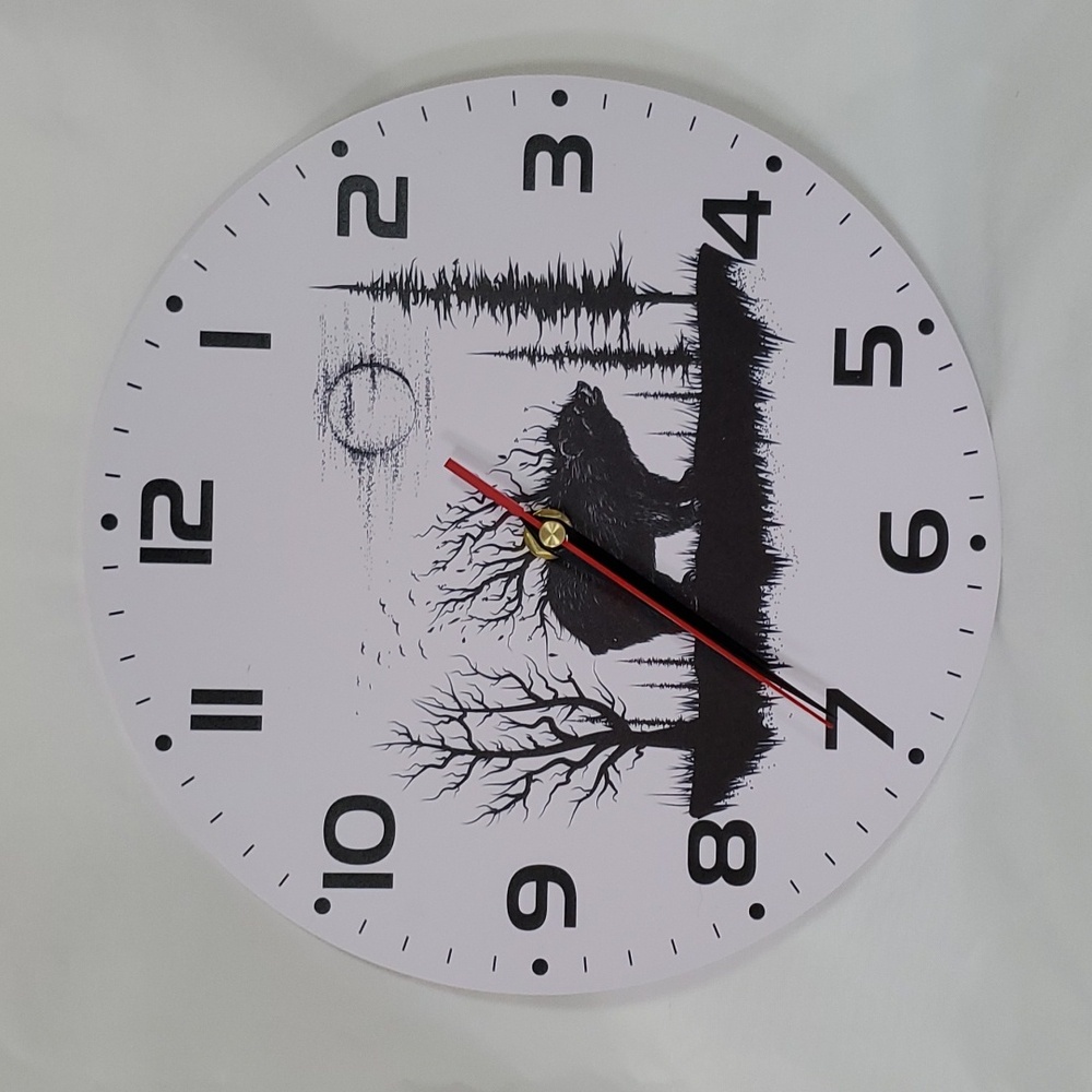 Abstract Bear Round Acrylic Large Wall Clock, Silent Non Ticking ~ Black & White